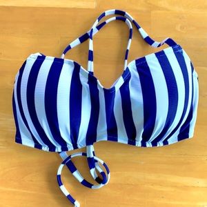 Shade & Shore bikini TOP ONLY, Blue/white striped, back tie-closure w/underwire